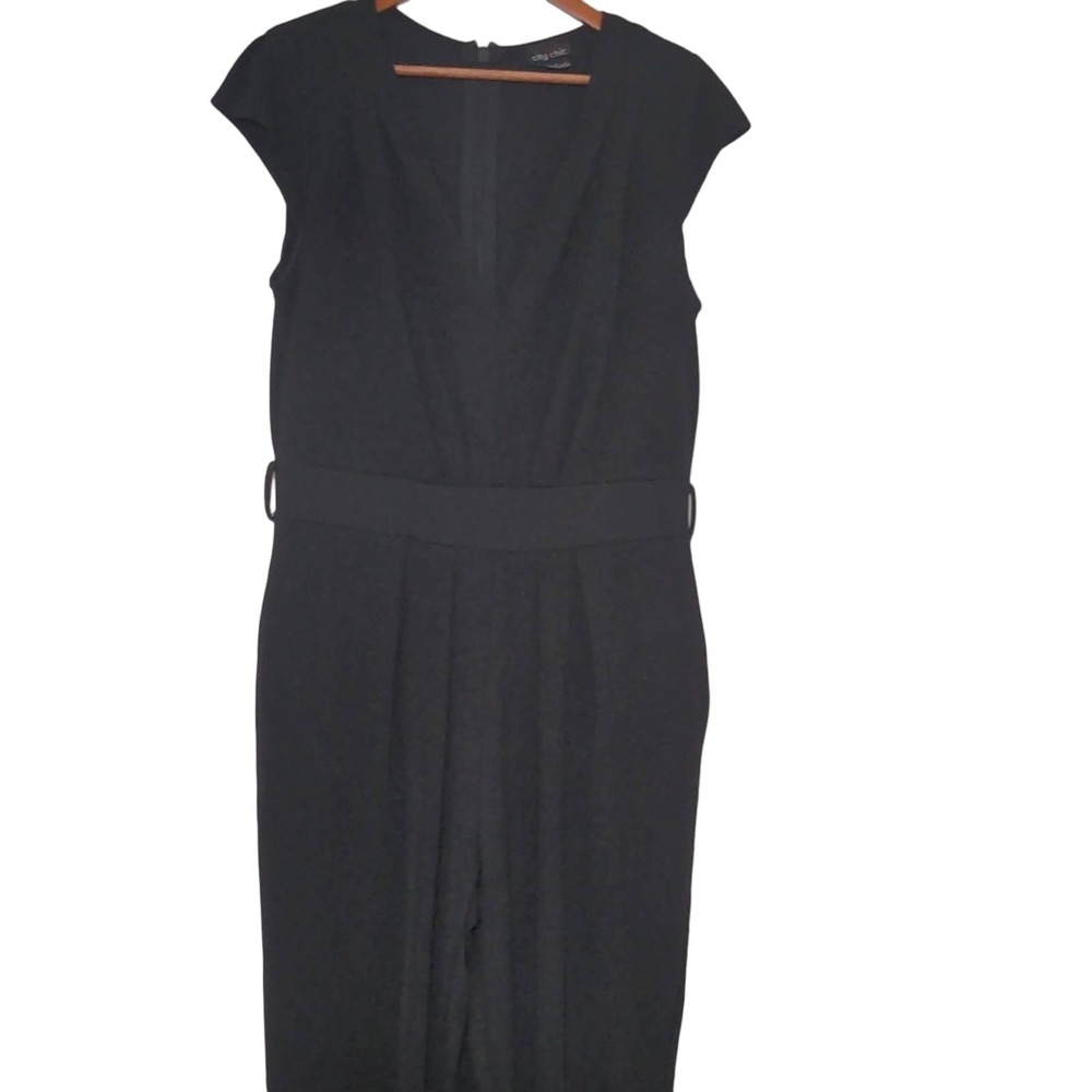 City Chic Evie‎ black cap sleeve belted jumpsuit